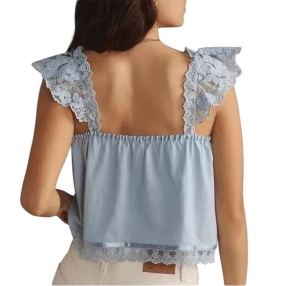 Anthropologie Tiny Daphne Lace Tank Blue Flutter Strap Womens Size Medium - Picture 2 of 12